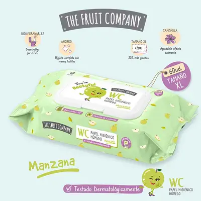 THE FRUIT COMPANY Papel higiénico húmedo wc 60uds manzana 