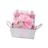 PERFUMANIA Set de baño de rosa mosqueta con gel 200 ml + champú 200 ml + loción 100 ml + jabón 50 gr + esponja 20 gr 