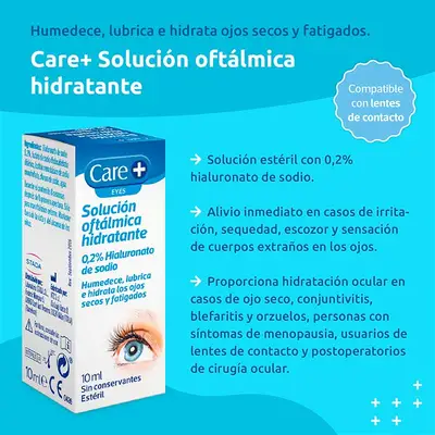 CARE+ Solucion oftalmica hidratante 0,2% hialuronico 10 ml 