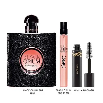 YVES SAINT LAURENT Estuche black opium <br> eau de parfum 90 mililitros <br> + mini mascasra lash crush <br> + 10 ml vaporizador 