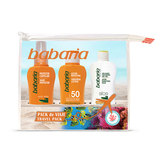 BABARIA Set de viaje leche protectora spf50 100 ml+ bálsamo after sun 100 ml+ protector capilar 100 ml 
