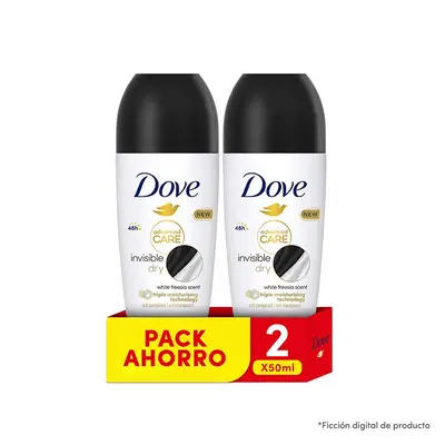 DOVE Desodorante roll-on invisible duplo 50 ml 