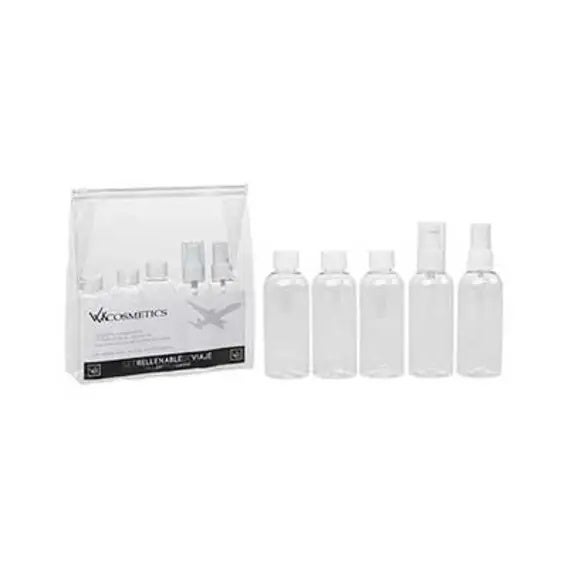 Neceser De Viaje Transparente 5 Frascos Rellenables