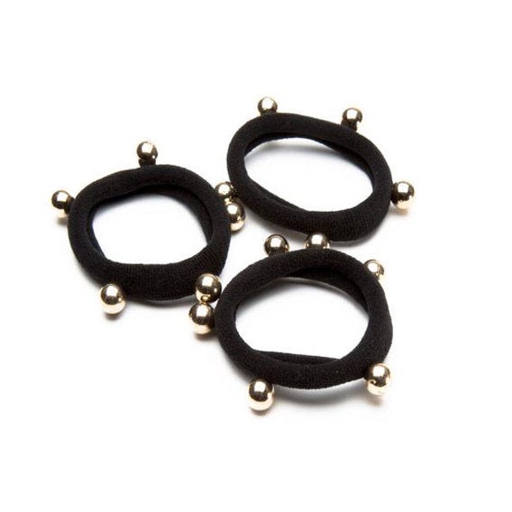 Goma De Pelo Negra Con Bolas Doradas 3 Un