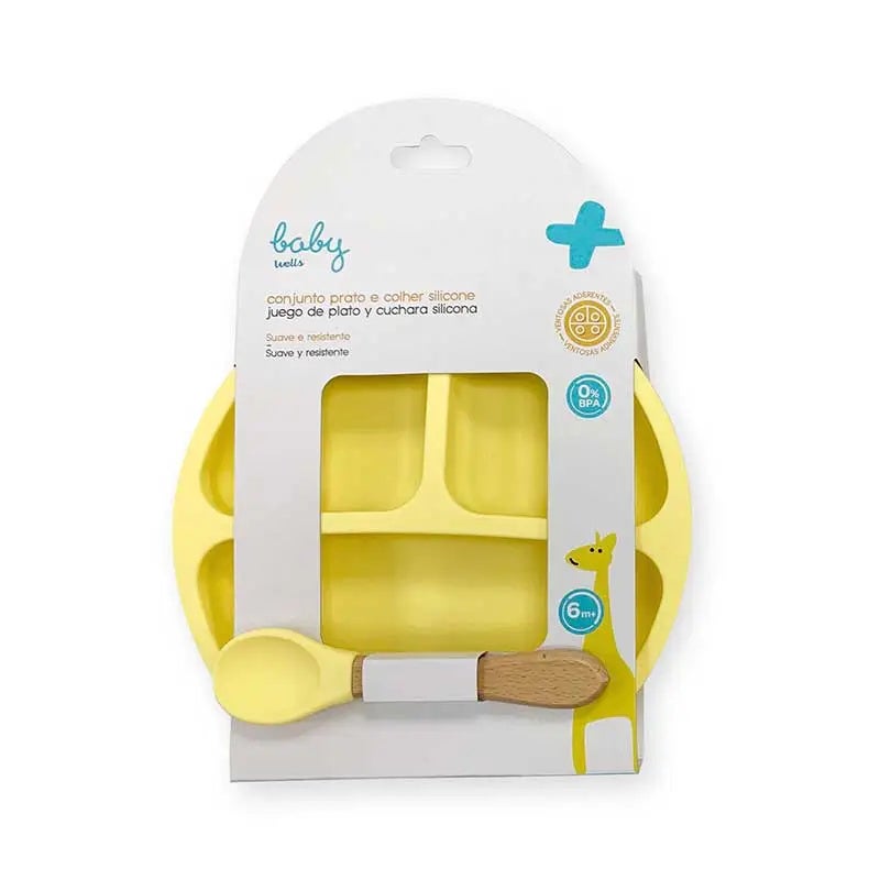 Plato + Cuchara De Silicona Amarillo