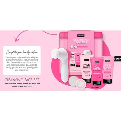 SENCE Set ecpillo facial rosa + crema limpieza 50 ml + crema de dia 50 ml + peel facial 50 ml 