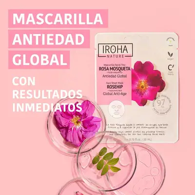 IROHA NATURE Mascarilla antiedad global con rosa mosqueta 