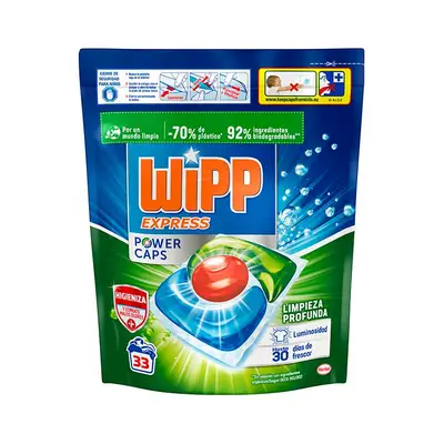 Wipp Express detergente en cápsulas 33u. Limpieza profunda. + Vernel  suavizante 60 dosis. Cielo azul. - Tarraco Import Export