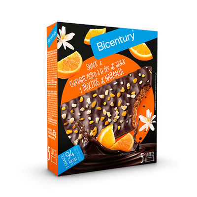 BICENTURY Barritas de cereales con chocolate negro y trozos de naranja 90 gr 