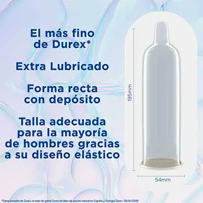 DUREX Preservativos invisible extra lubricados 12 unidades 