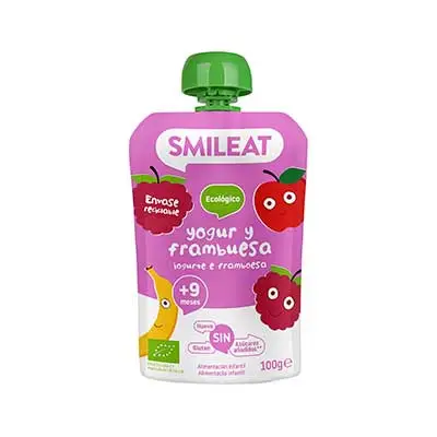 SMILEAT Eco 100 gr pouch yogur frambuesa con antioxidantes vitaminas y minerales 