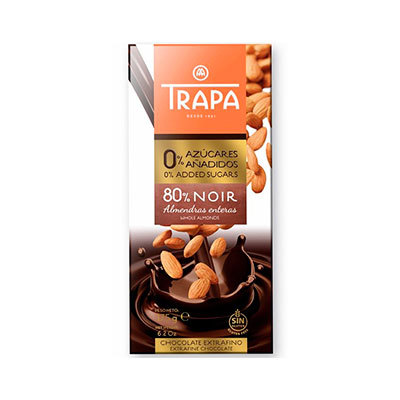 TRAPA Chocolate almendras 80% sin azucar 175 gr 